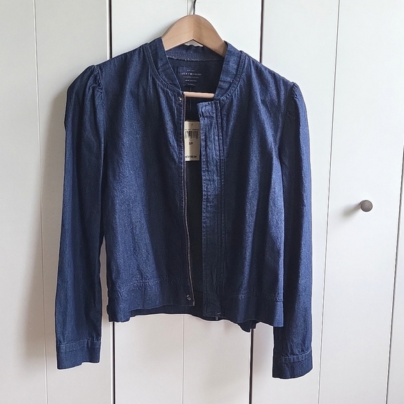 Lucky Brand Puffed Sleeve Zip-Up Denim Jacket - Size Small NWT - Picture 3 of 8